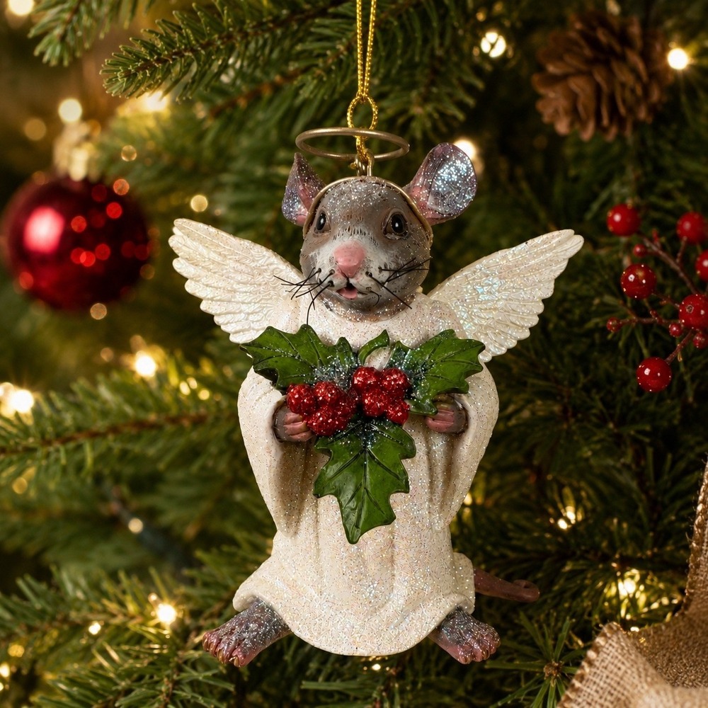 December Diamonds Angel Mouse Christmas Ornament 55-90520 Holly Wings 2009 Box